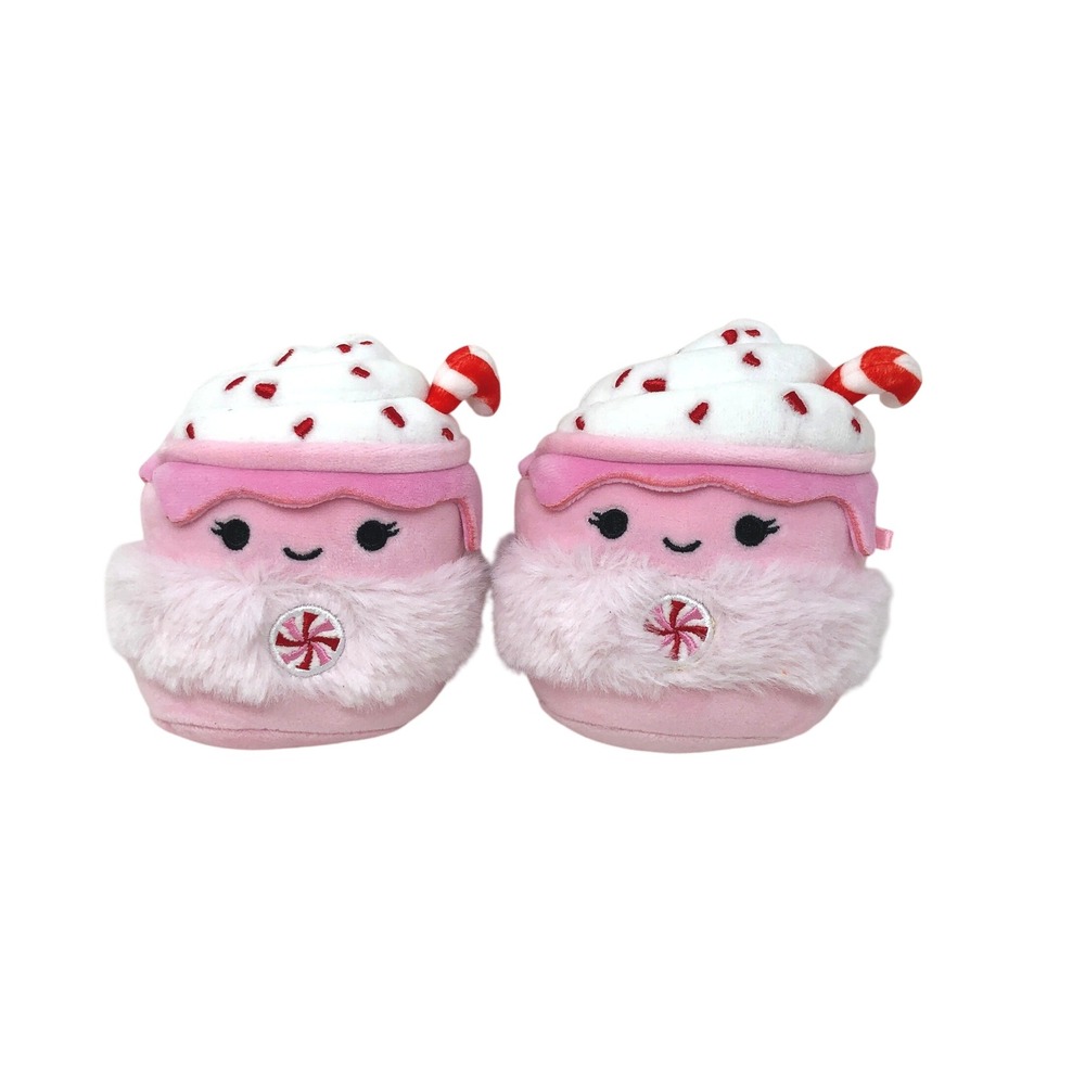 Squishmallows‎ 4" Ethel Pink Hot Cocoa Peppermint Holiday Plush Set of 2 Kawaii